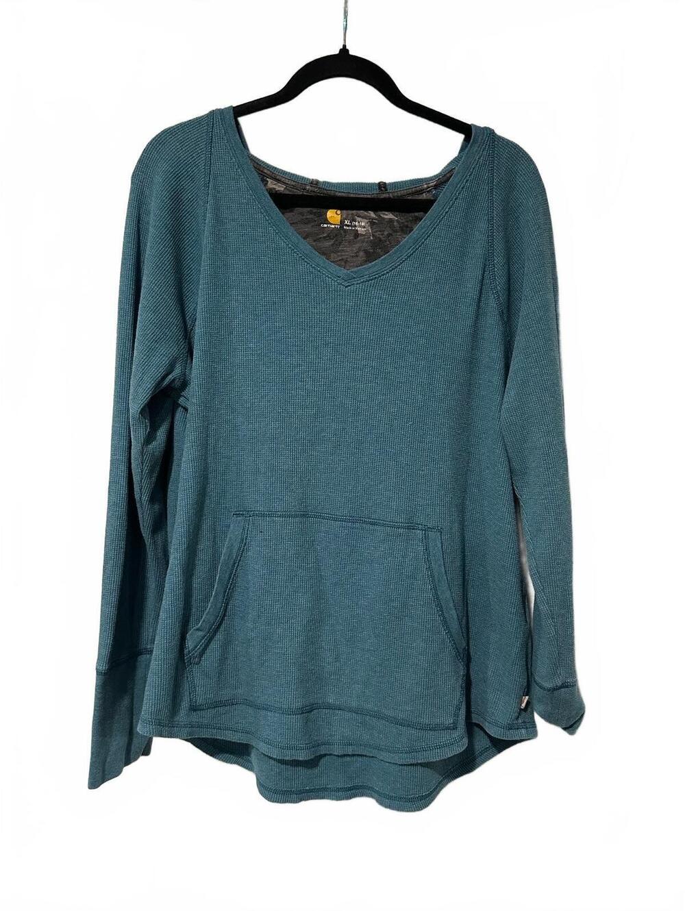 Carhartt teal hooded thermal top